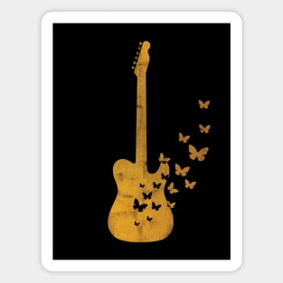 T-Style Electric Guitar Silhouette Turning Into Butterflies Gold Magnet